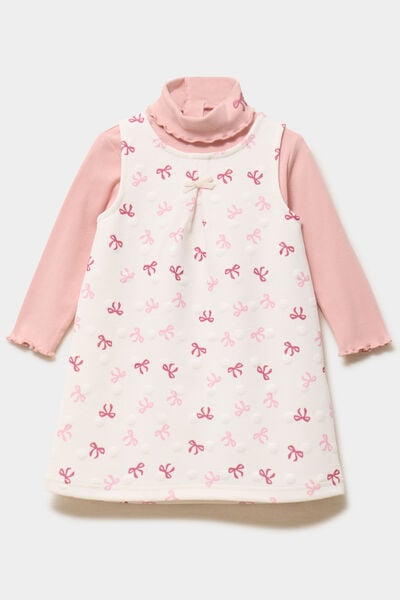 Ensemble 2 pi&egrave;ces t-shirt et robe creme b&eacute;b&eacute; fille