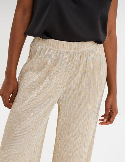 Pantalon plissé taille élastiquée jaune or femme