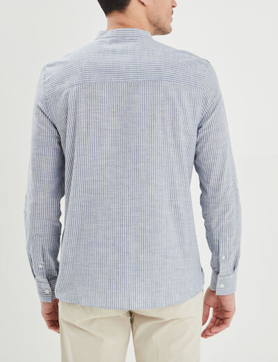 Chemise manches longues col mao coton gris clair homme