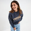 Sweat molleton col rond manches longues bleu fonc&eacute; femme