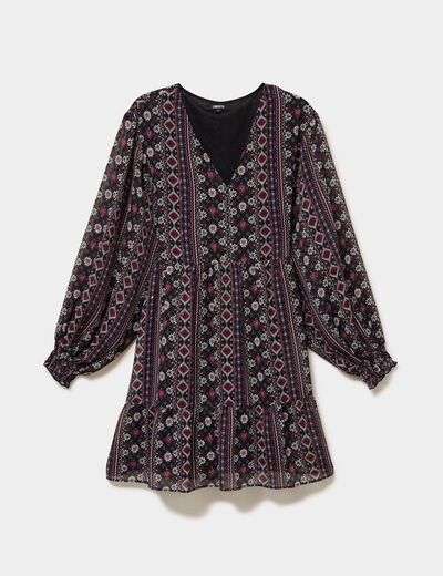 Robe fluide manches longues noir femme