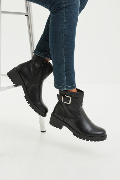 Bottines ranger avec boucles noir femme