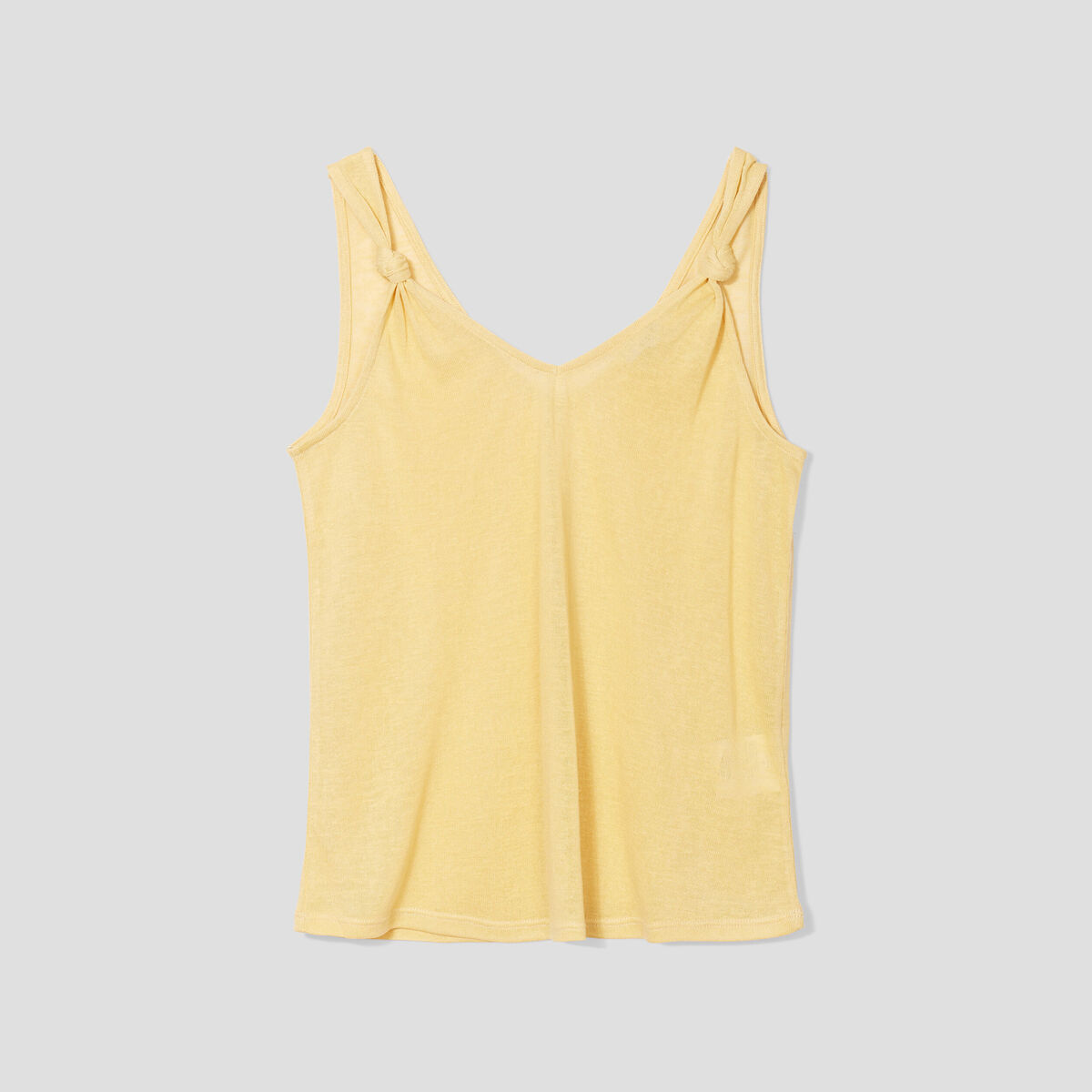 Débardeur col en V bretelles nouées jaune clair femme