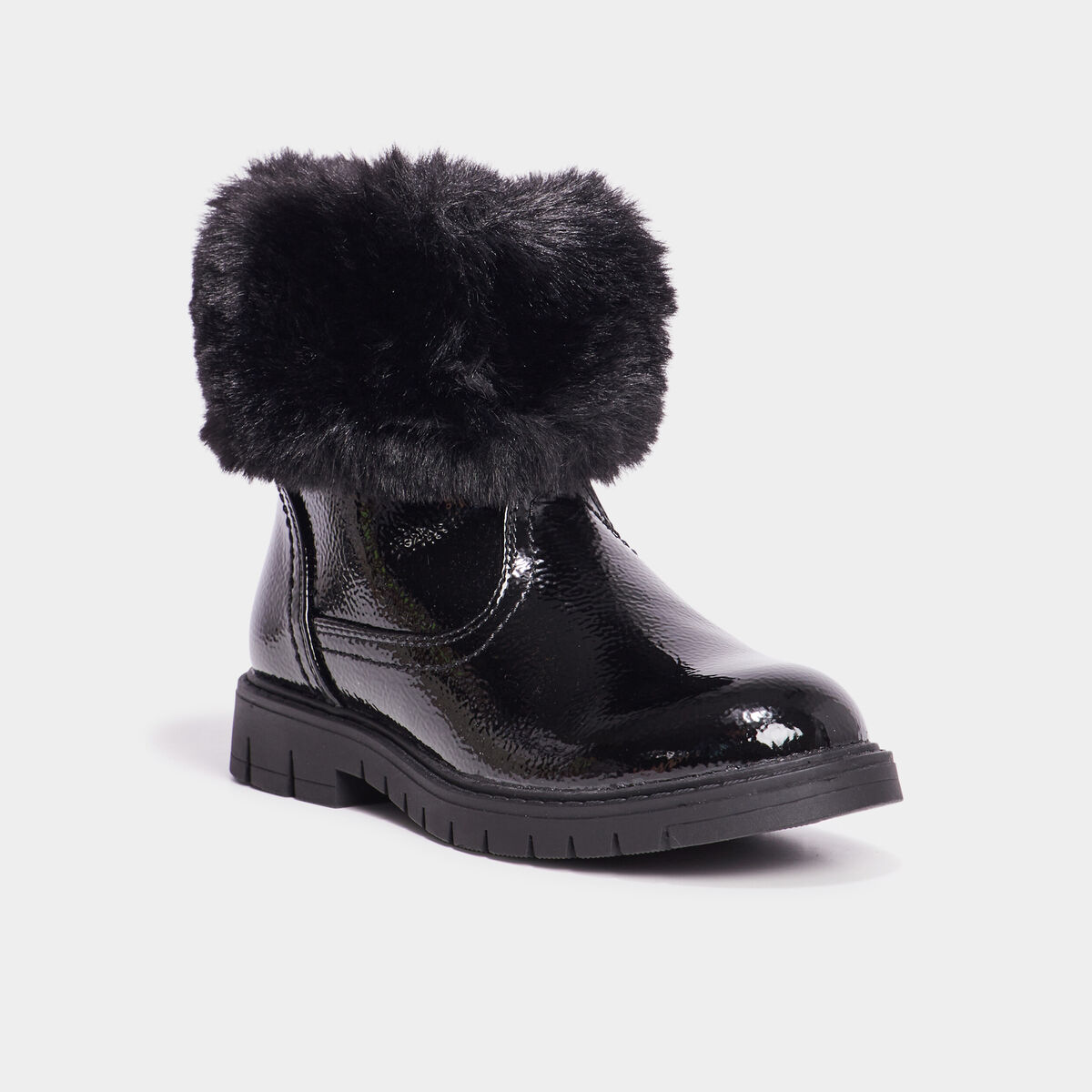 Bottines avec fausse fourrure noir fille