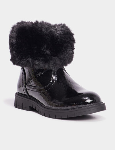 Bottines avec fausse fourrure noir fille