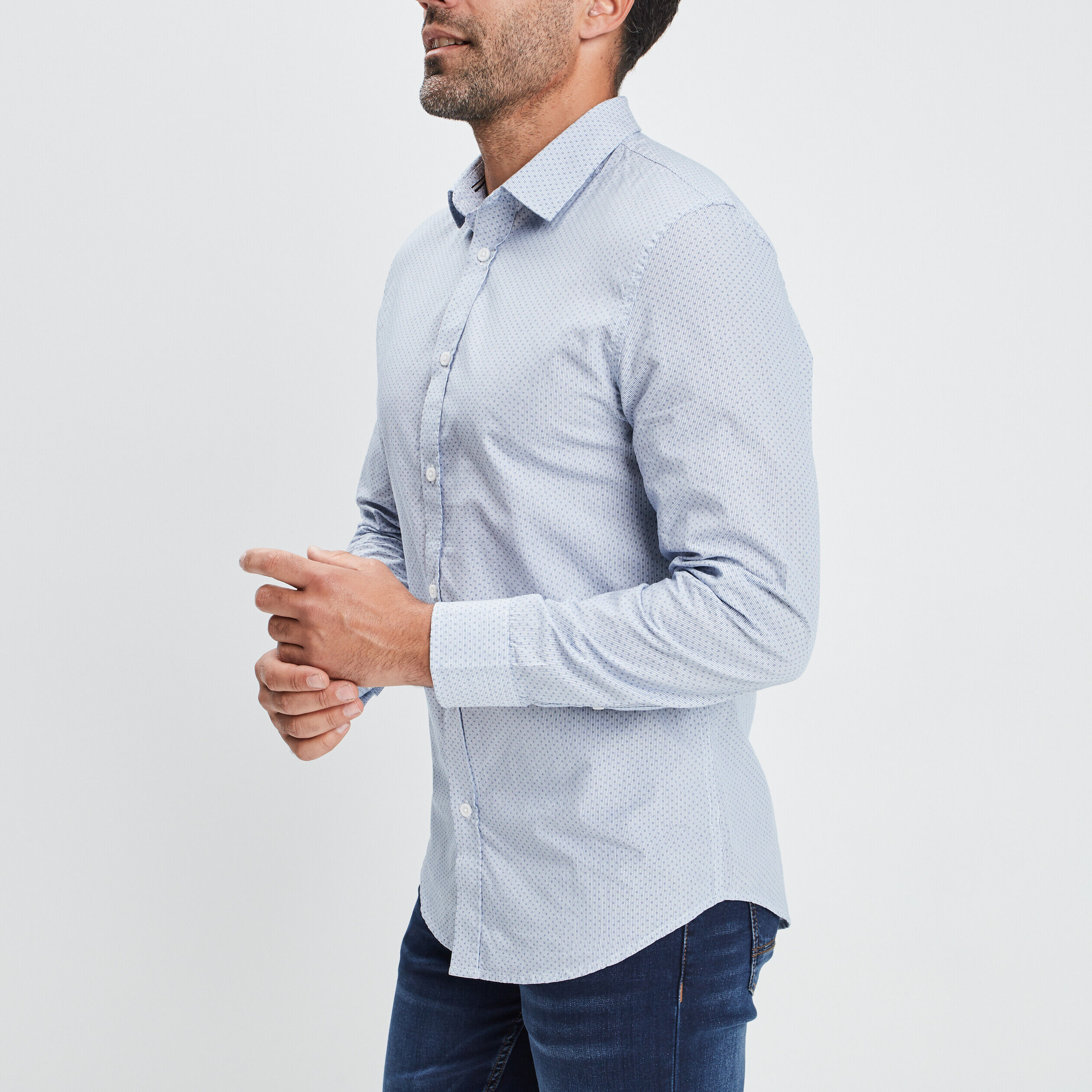Chemise droite imprimée manches longues blanc homme LH