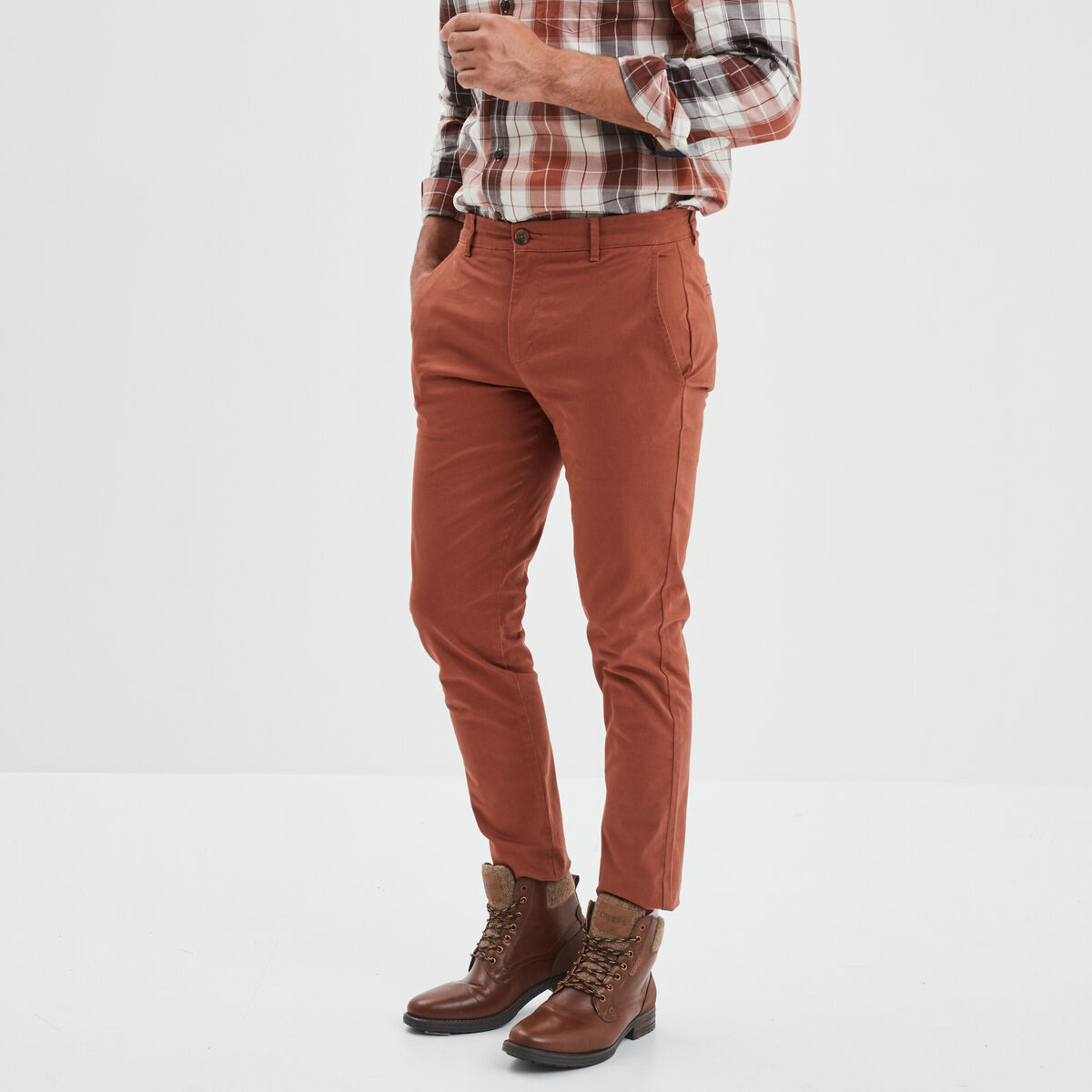 Pantalon chino slim coton marron foncé homme