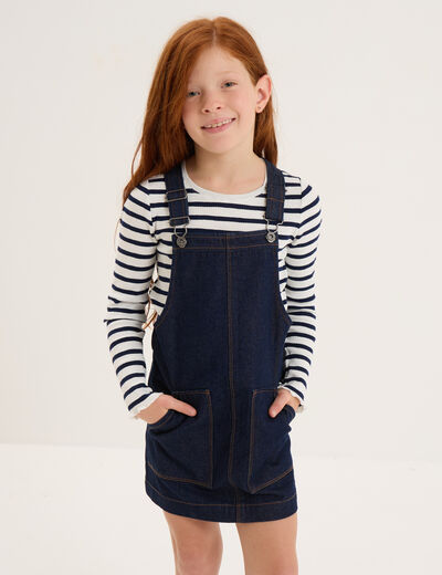 Ensemble robe salopette et t-shirt bleu fille