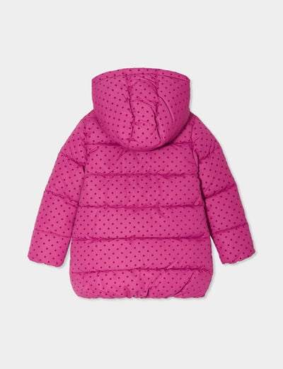 Doudoune fourrée mi-longue à capuche rose fille