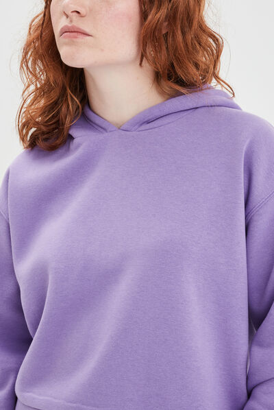 Sweat cropped à capuche hoodie parme femme