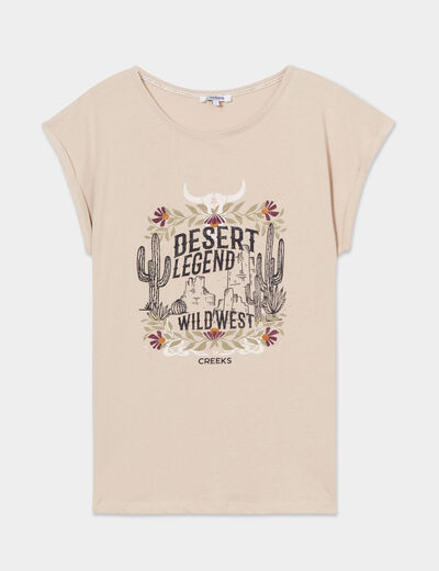 T-shirt manches courtes coton Creeks beige femme
