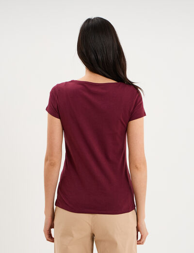 T-shirt coton col rond manches courtes bordeaux femme