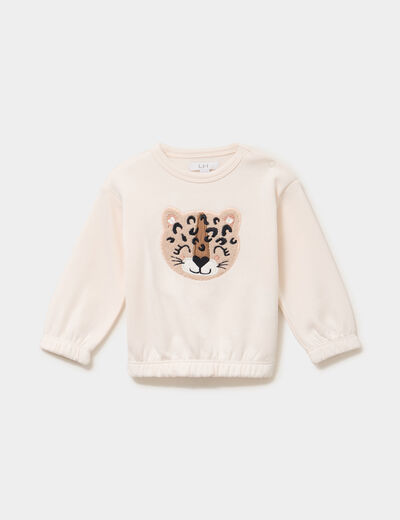 Sweat molletonn&eacute; &eacute;paule boutonn&eacute;e creme b&eacute;b&eacute; fille