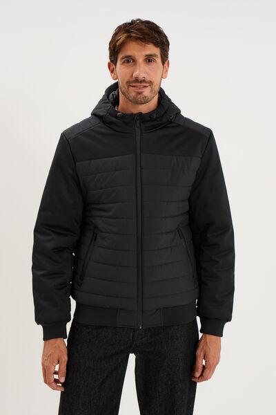 Blouson d&eacute;perlant &agrave; capuche noir homme
