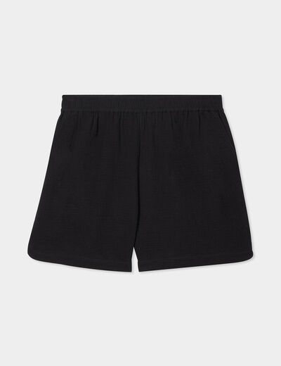 Short droit taille élastiquée coton noir femme grande taille