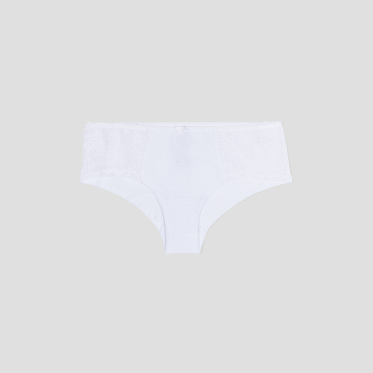 Shorty en coton avec dentelle blanc femme