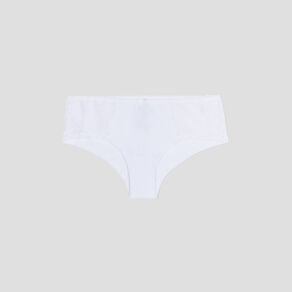 Shorty en coton avec dentelle blanc femme