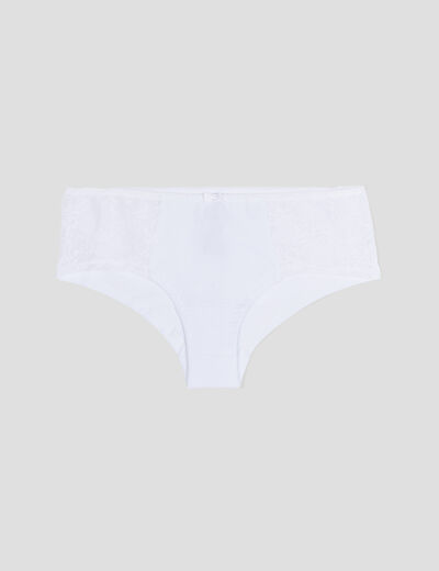 Shorty en coton avec dentelle blanc femme