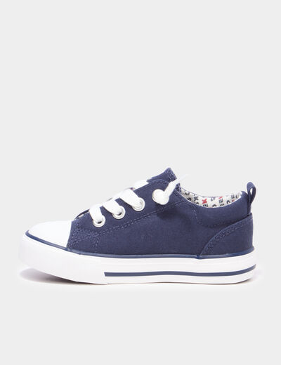 Tennis basses lacets toile bout renforc&eacute; bleu marine gar&ccedil;on