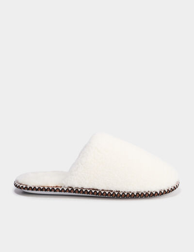 Chaussons mules effet polaire blanc femme