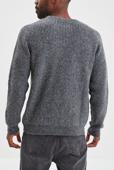 Pull col rond à manches longues gris foncé homme