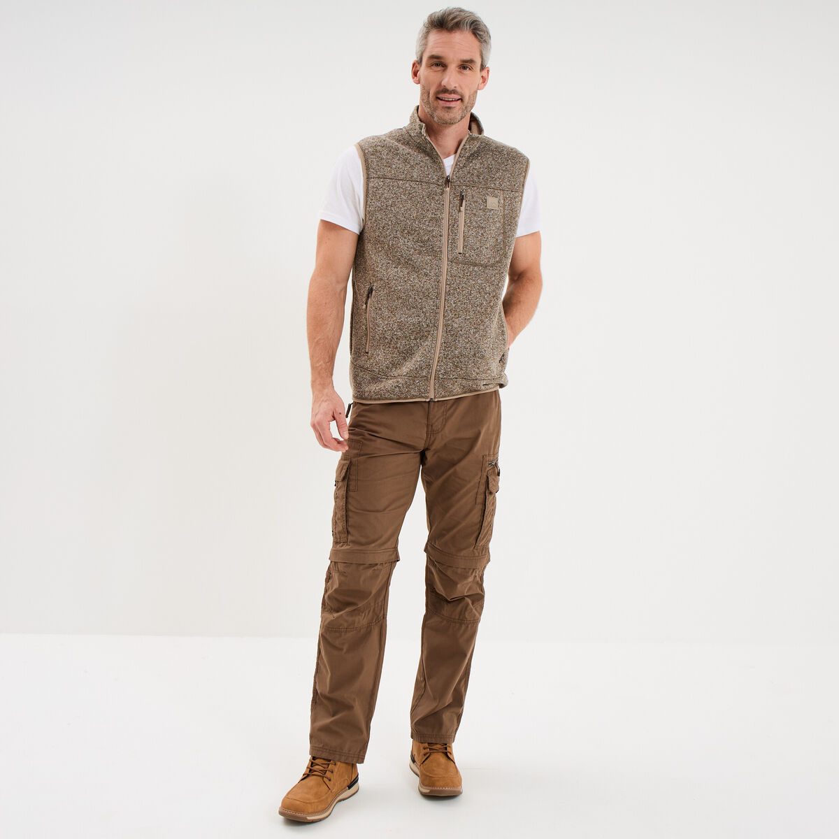 Gilet sans manches col montant marron homme
