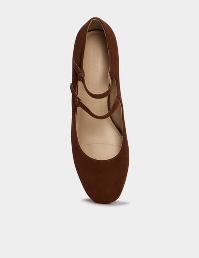 Escarpin double bride talon bloc marron femme