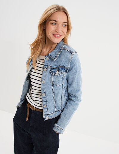 Veste en jean ajust&eacute;e boutonn&eacute;e denim double stone femme