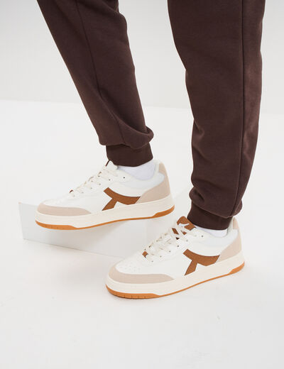Baskets &agrave; lacets semelle plate marron clair homme