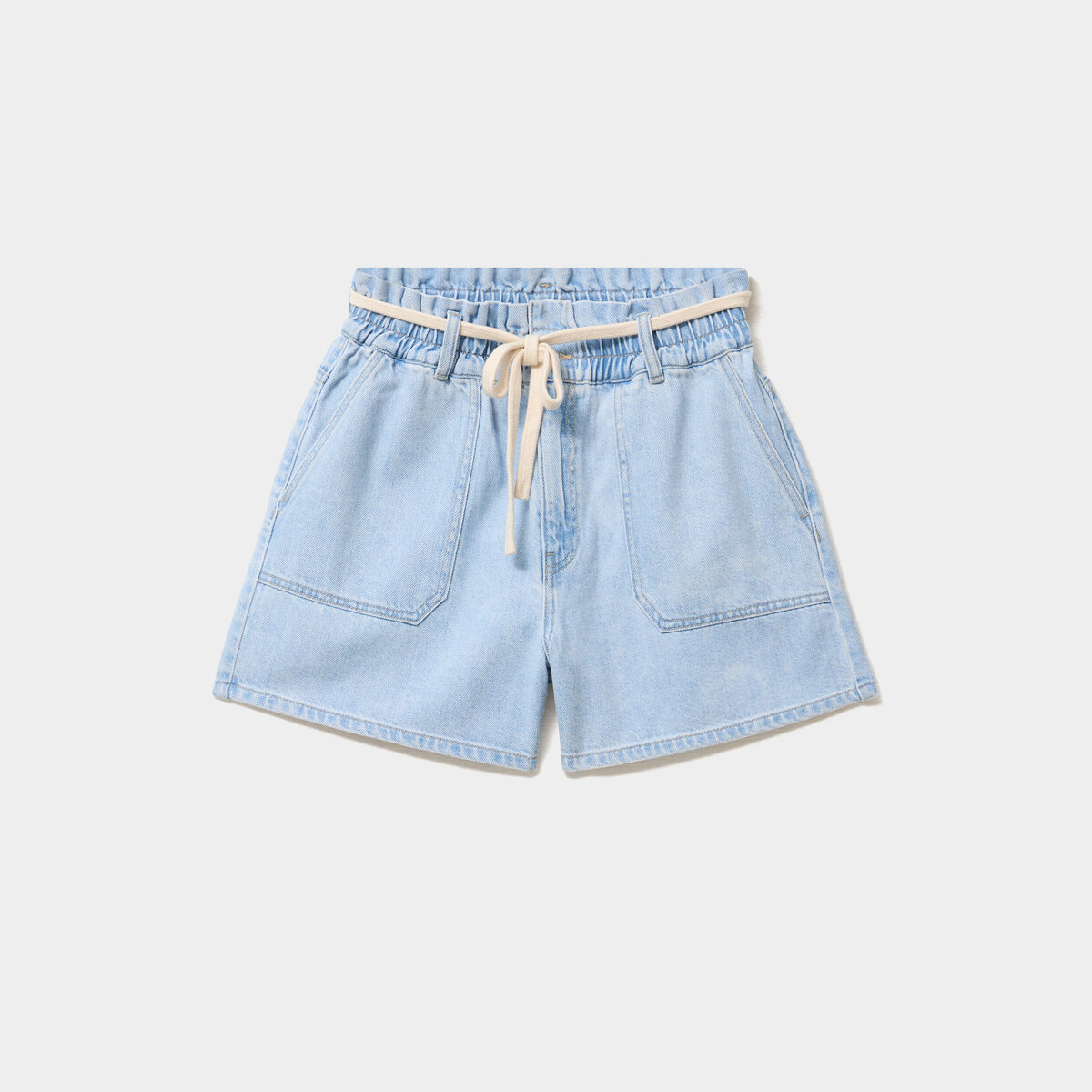 Short mom en jean ceinture cordon denim triple stone femme