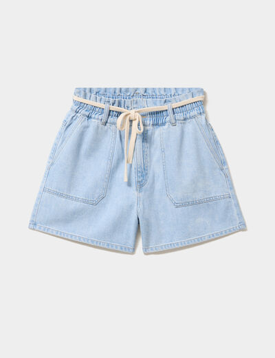 Short mom en jean ceinture cordon denim triple stone femme