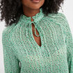 Blouse col froncé à cordons et volants vert femme