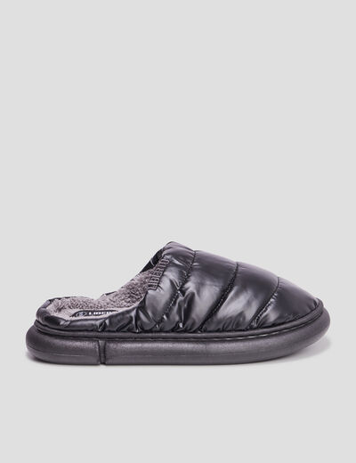 Chaussons mules matelassés fourrés noir homme