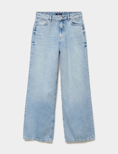 Jean large taille haute coton denim double stone femme