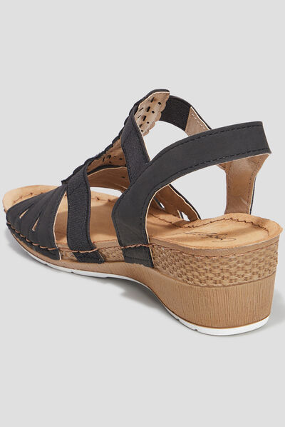 Sandales compensées cuir Confortissimo noir femme