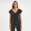 T-shirt manches courtes col en V gris argent femme