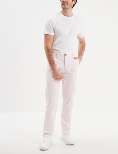 Pantalon chino droit stretch retroussé rose homme