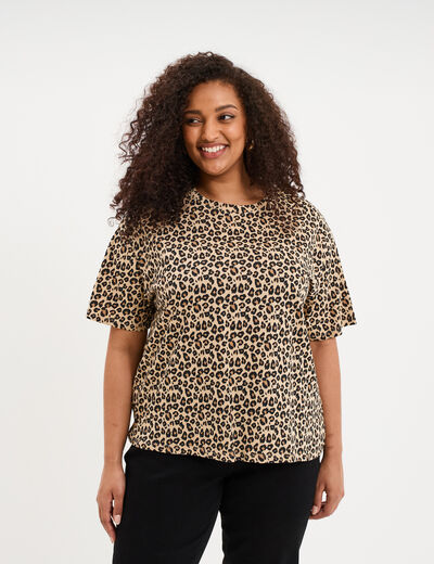 T-shirt col rond manches courtes coton sable femme grande taille
