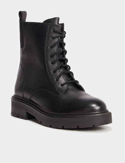 Bottines &agrave; lacets en cuir noir femme
