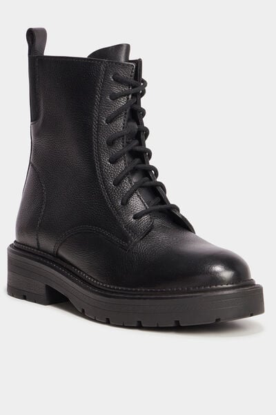 Bottines &agrave; lacets en cuir noir femme