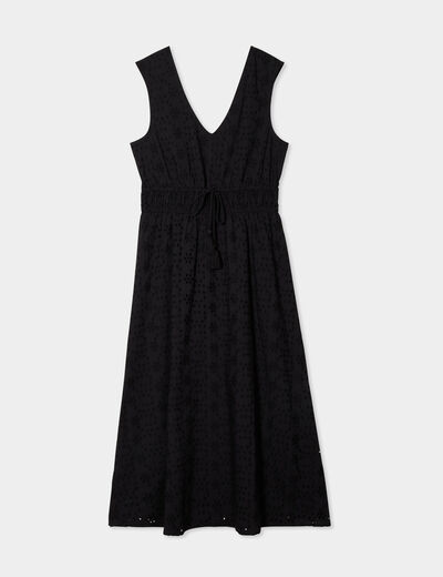 Robe longue broderie anglaise coton noir femme
