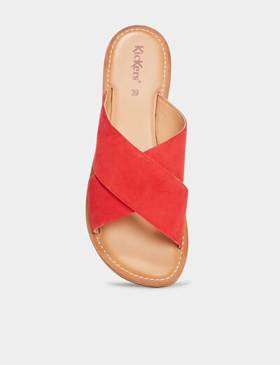 Mules brides croisées en cuir Kickers rouge femme