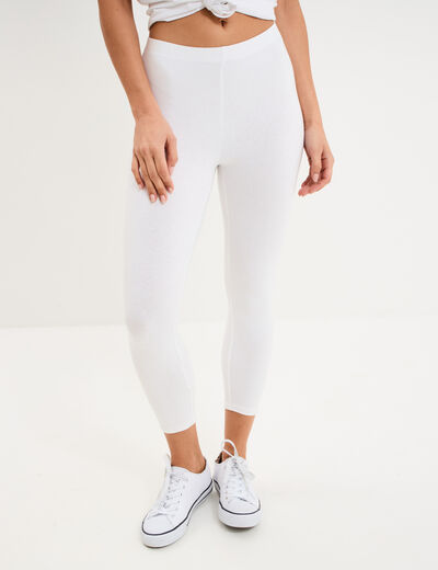 Legging 7/8 &egrave;me taille &eacute;lastiqu&eacute;e blanc femme