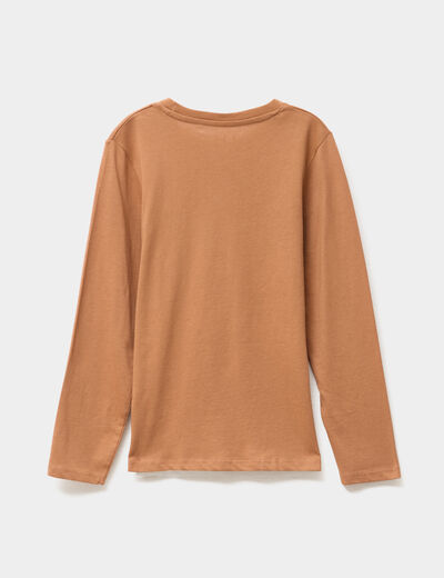 T-shirt col rond manches longues coton camel garçon