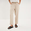 Pantalon fluide carotte &eacute;lastiqu&eacute;e beige femme