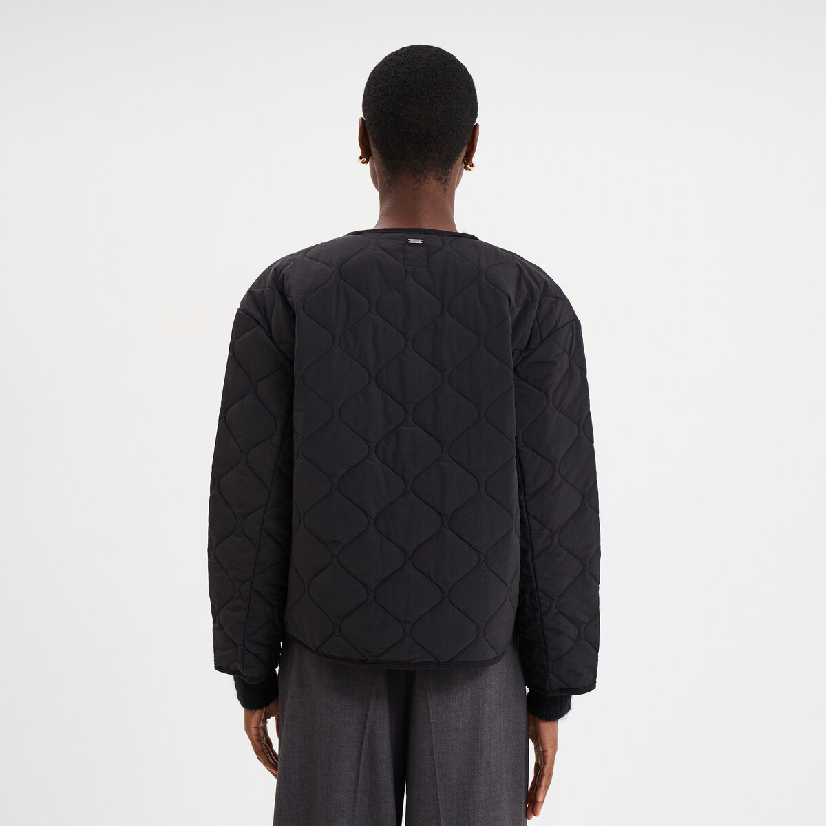 Doudoune boutonnée col rond noir femme