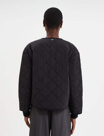 Doudoune boutonnée col rond noir femme