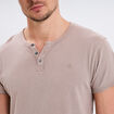 T-shirt col tunisien manches courtes marron homme