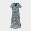 Robe longue évasée col cache-coeur vert foncé femme