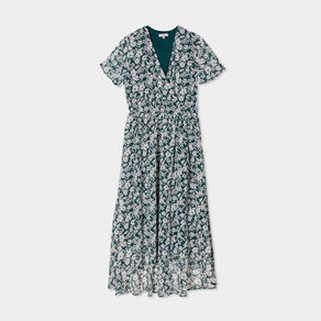 robe longue evasee col cache coeur vert fonce femme Robe longue évasée col cache-coeur vert foncé femme
